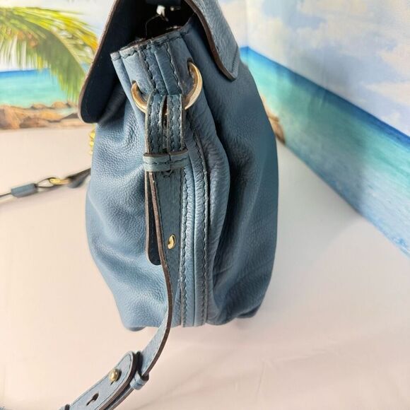 Chloé Elsie Satchel Blue Leather Top Handle Bag Gold Turnlock - Picture 3 of 14